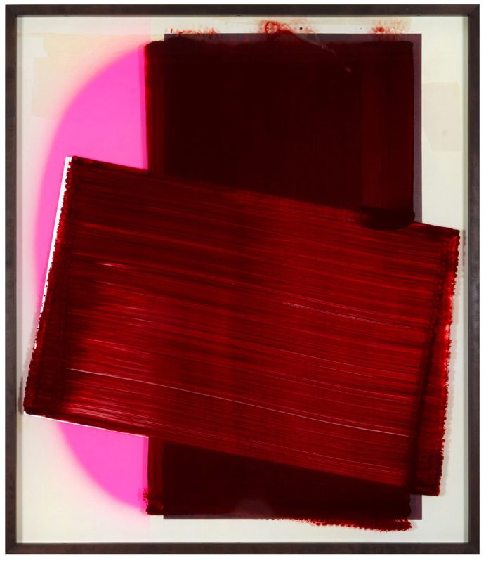 Dedication, 110 x 95 cm, acrylic behind glass, acrylic and chrome varnish on wood, 2018